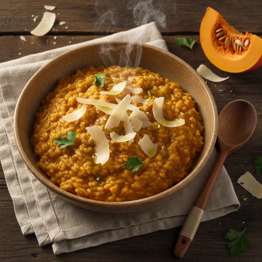 Krémové dýňové rizoto s parmazánem a čerstvou petrželí