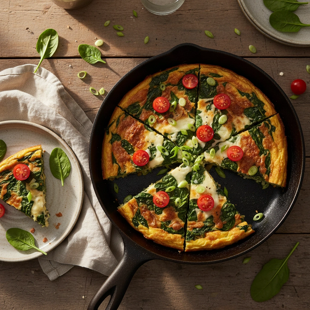 Vaječná frittata se špenátem a jarní zeleninou pro děti